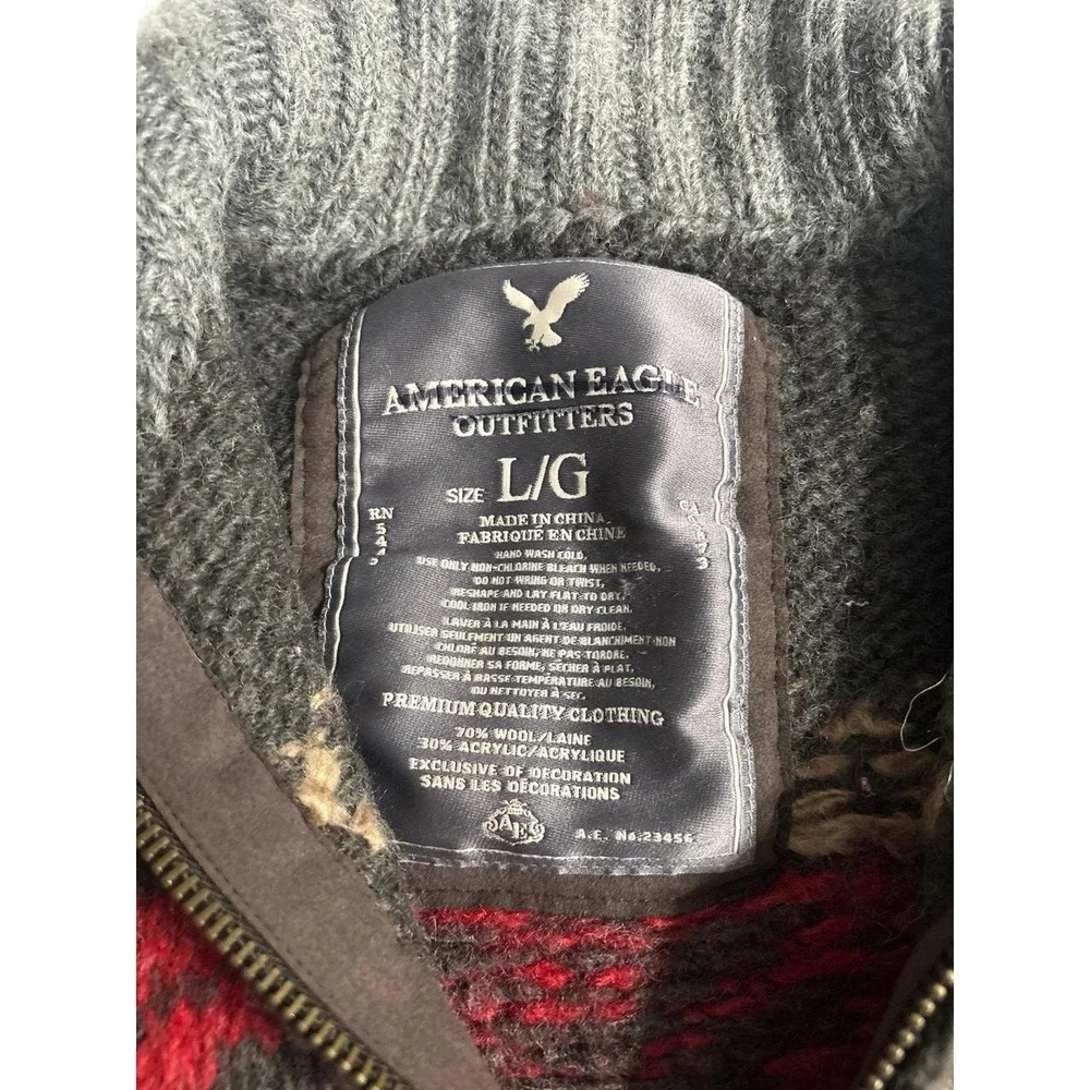 American Eagle Gray Chunky Wool Sweater, Fair Isle Quarter Zip Sweater,